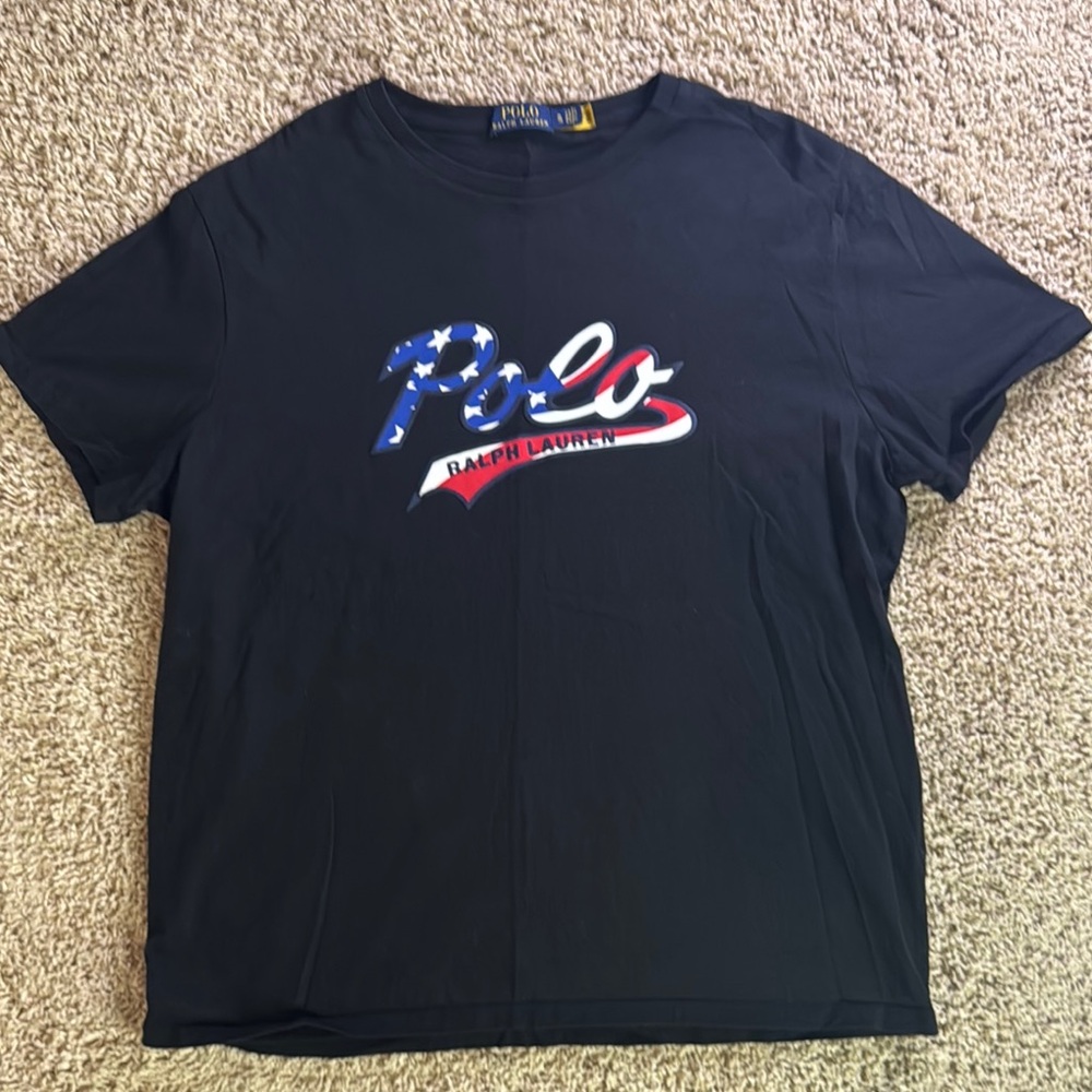 NWOT Ralph Lauren Polo Black T-Shirt with American Flag Logo